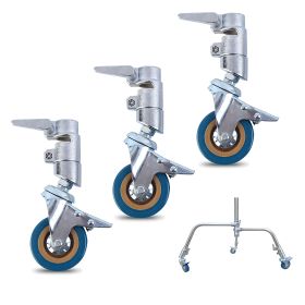 Professional Swivel Caster Wheels Set, Heavy Duty Photography C Stand Rolling Metal Rubber Wheels with Brake for Photo Video Studio Shooting
