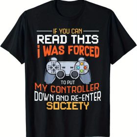 Men's Fashionable Summer Short Sleeved Sports T-shirt, Comfortable And Diverse, With A Game Console Print Design On The Collar (Color: Black, size: XL)