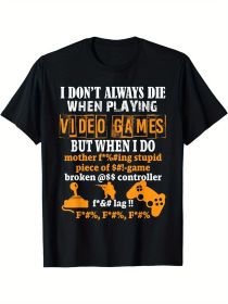 Round Neck Letter And Game Console Printed Men's Fashionable Summer Short Sleeved Sports T-shirt, Comfortable And Versatile (Color: Black, size: S)