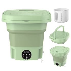 Portable Washing Machine Foldable Laundry Machine with Detachable Drain Basket 3 Modes Electric Clothes Washer for Underwear Socks Towels Baby Clothes (Color: green)