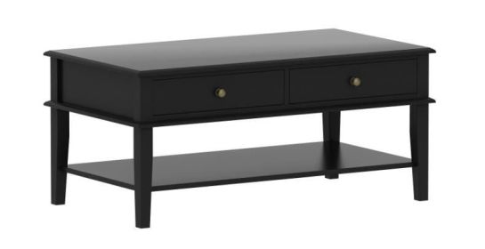 Modern White / Black Coffee Table with Storage Shelf and 2 Drawers for Living Room, Wood Small Coffee Table with Large Storage Space, Easy Assembly (Color: Black)